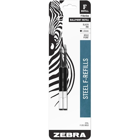 Zebra Pen F-Refill, Bold Point, 1.6mm, 2/PK, Black Ink PK ZEB82712